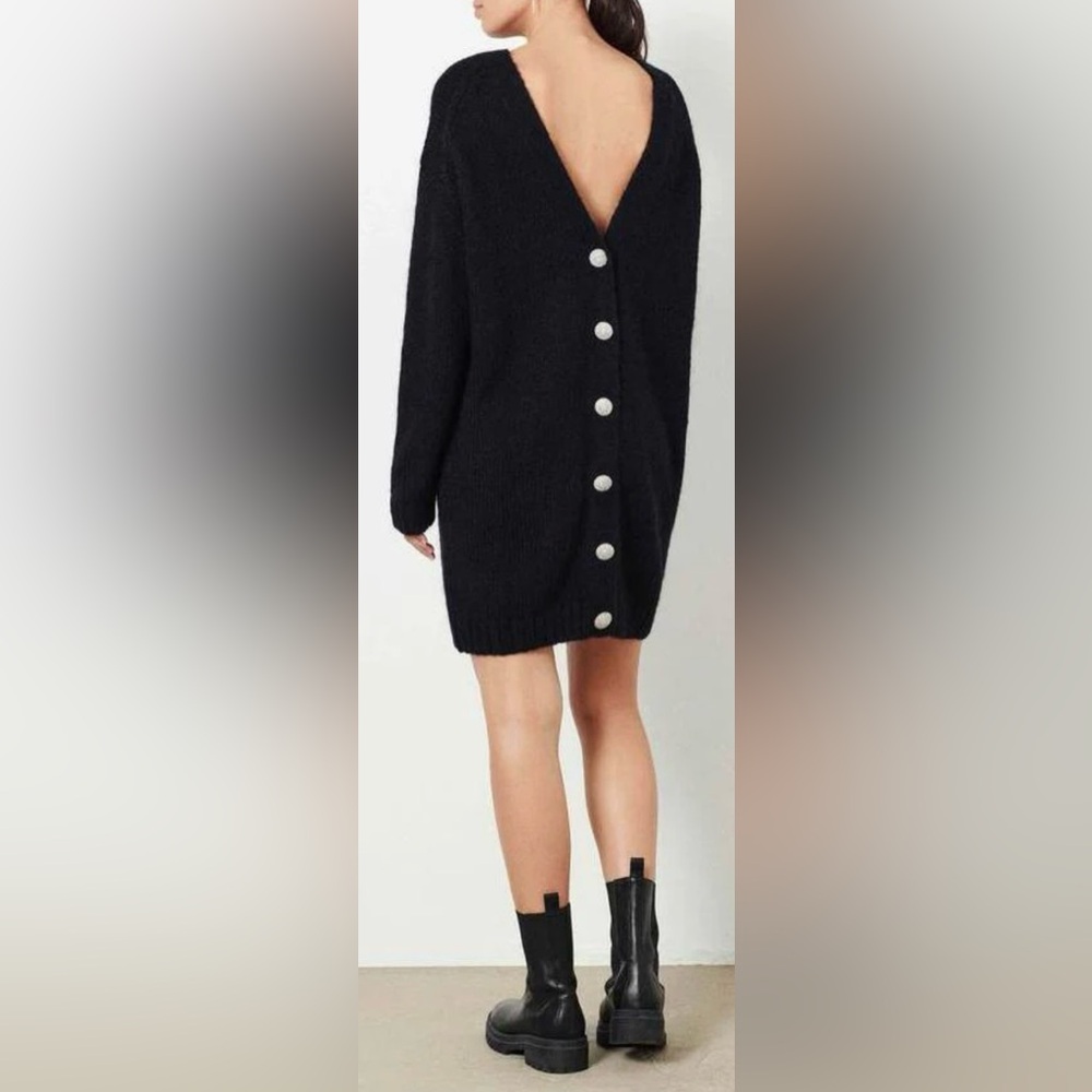 ba&sh Black Button-Back Knit Dress